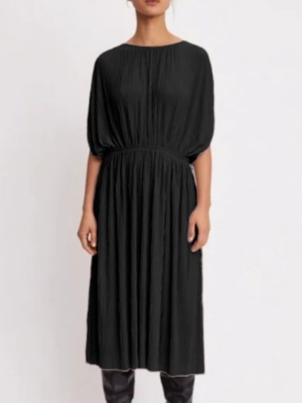 Filippa K Wave Plisse dress black women's size XL